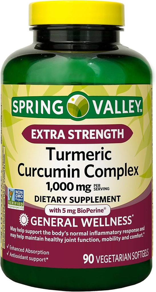봄 밸리 여분 힘 심황 Curcumin 복잡한 연약한 젤 규정식 보충교재, 1,000 mg, 90 조사