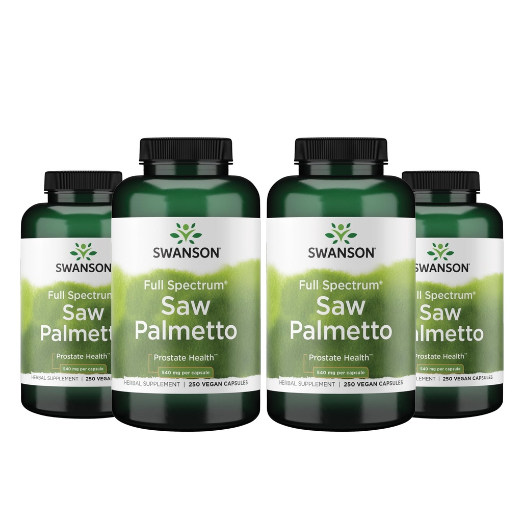 Swanson Saw Palmetto - 남성 전립선 건강 지원을위한 초본 보충 - 천연 헤어 보충 및 유린 건강 지원 (540 mg 250 캡슐) (4 팩)
