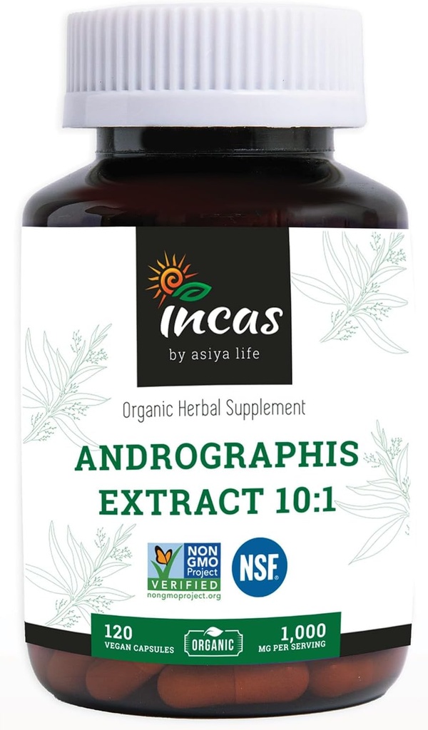 Incas Andrographis 캡슐 최대 Andrographides - 1,000mg 서빙 크기 (120 캡슐) - Immune 시스템 건강 및 비 GMO Verified by NSF