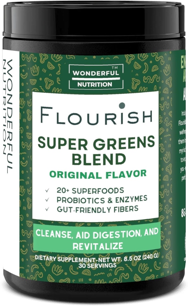 슈퍼 그린. Greens Powder Mix for Energy, Chlorella Organic Spirulina, Beet Root Powder, Enzymes & Probiotics, Original, 30 서빙