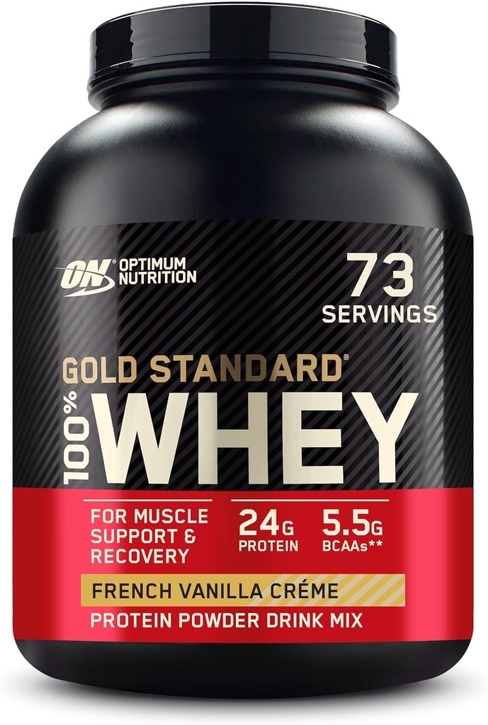 최적 영양 골드 표준 100 % Whey Protein Powder, 프랑스 바닐라 크림, 5 파운드 (패키지 May Vary)