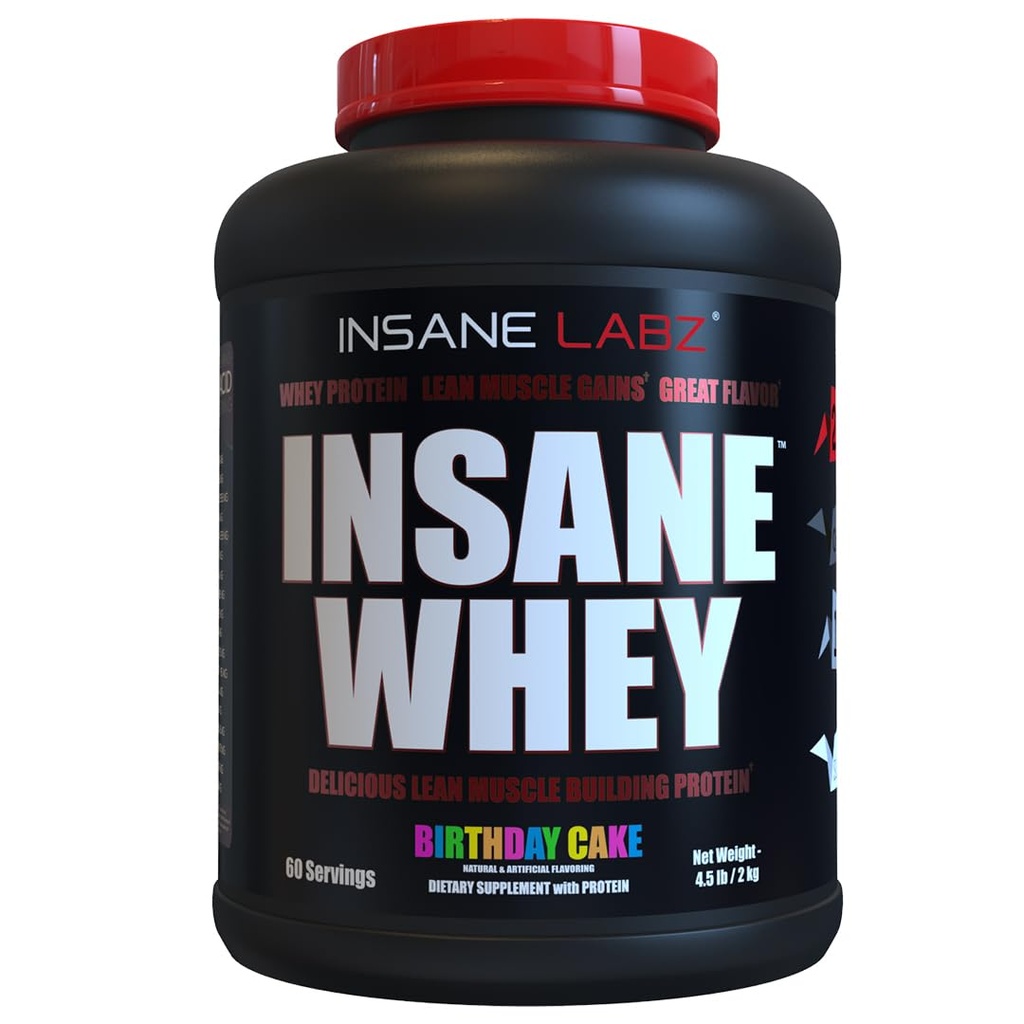 Insane Labz Insane Whey, 100 % 근육 건물 Whey Protein, Post Workout, BCAA Amino Profile, 대량 Gainer, 식사 교체, 5lbs, 60 Srvgs, (Birthday Cake)