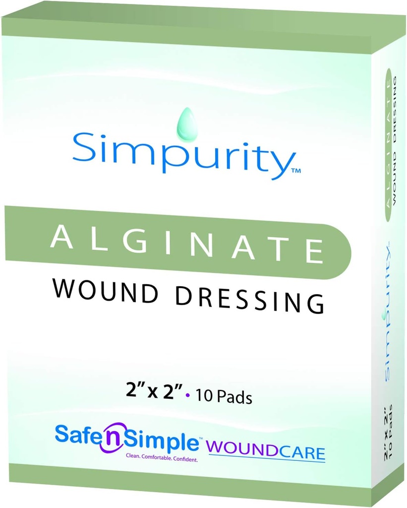 칼슘 Alginate 부상 드레싱 2" x 2" -Simpurity- 개인적인 두껍게 패드 Antimicrobial Alginate 침구 섬유 패딩 의학 부상 배려 제품 침대 용 Sore-Pressure Sore-Leg Ulcer-Diabetic 발