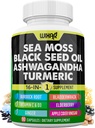 Wixar 바다 Moss 3000mg 까만씨 기름 2000mg Ashwagandha 1000mg Turmeric 1000mg Bladderwrack 1000mg Burdock 1000mg & 비타민 C & Elderberry Dandelion 황색 독 초록소 ACV - 90의 캡슐을 가진 D3