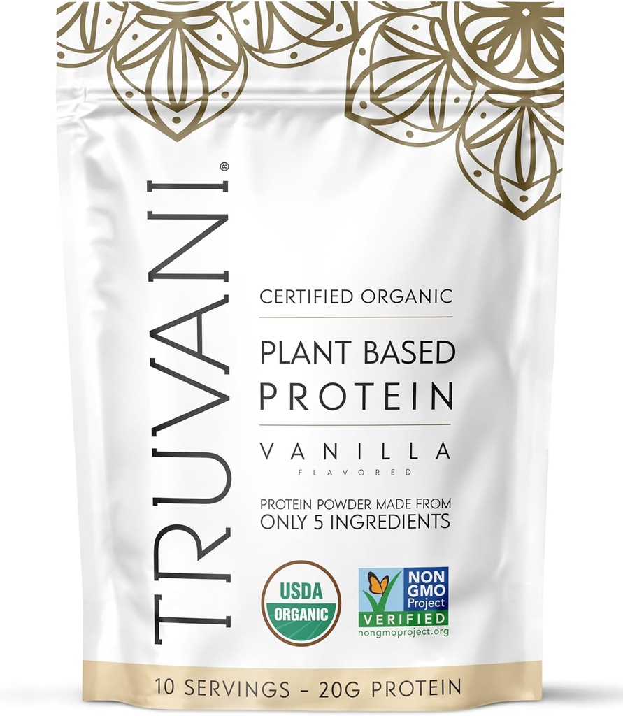 Truvani Vegan Pea Protein Powder | 반라 | 20g 유기농 플랜트 단백질 | 10 인분 | Keto | Gluten & Dairy Free | Low Carb | No Sugar 추가