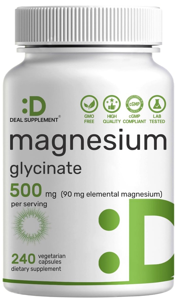 마그네슘 글리세라이드 500mg, 240 Veggie 캡슐 | 100 %가 쉽게 흡수 할 수 있습니다 | 근육, 수면 및 심장 건강을위한 필수 미네랄 보충