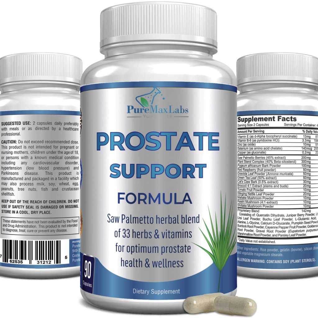 남자를 위한 전립선 지원 공식 - 톱 Palmetto, 식물 스테롤, 33 허브, Bladder 통제 약은 탈모를 방지하기 위하여 Frequent Urination & DHT 차단제를 감소시킵니다 | 전립선 보충교재 | 90의 캡슐