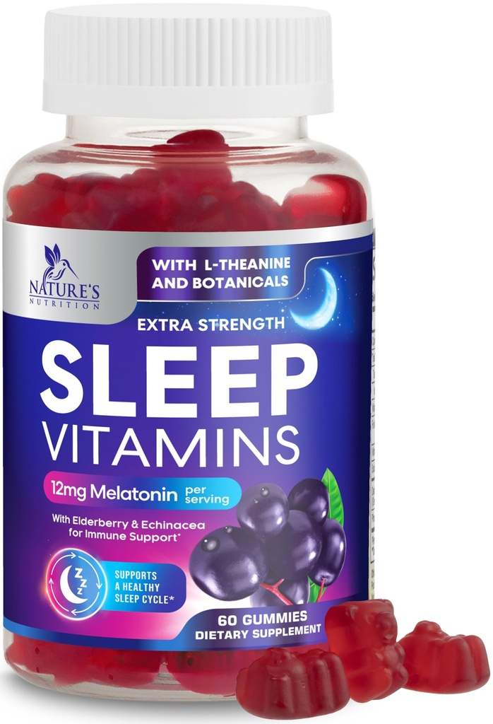 Melatonin 12 mg을 가진 잠 Gummies - 여분 힘 잠 비타민 거미, 자연적인 Melatonin 거미, 성인, 채식주의자, 비 GMO, Gomitas 파라 Dormir - 60 Gummies를 위한 Occasional 잠 지원 보충교재