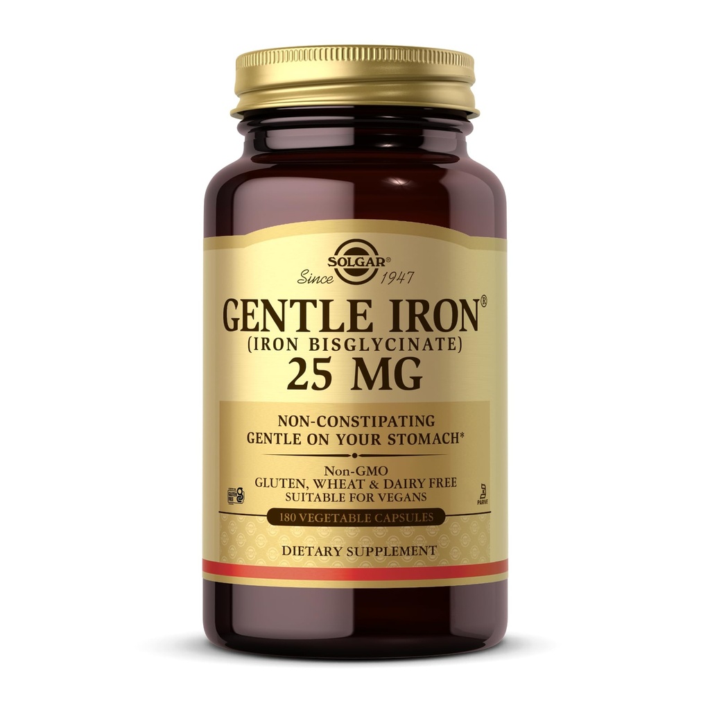 Solgar Gentle Iron (철 Bisglycinate) 25 mg - 180 식물성 캡슐 - 비 규정식, 당신의 Stomach에 Gentle - 비 GMO, 글루텐 무료 - 180 서빙