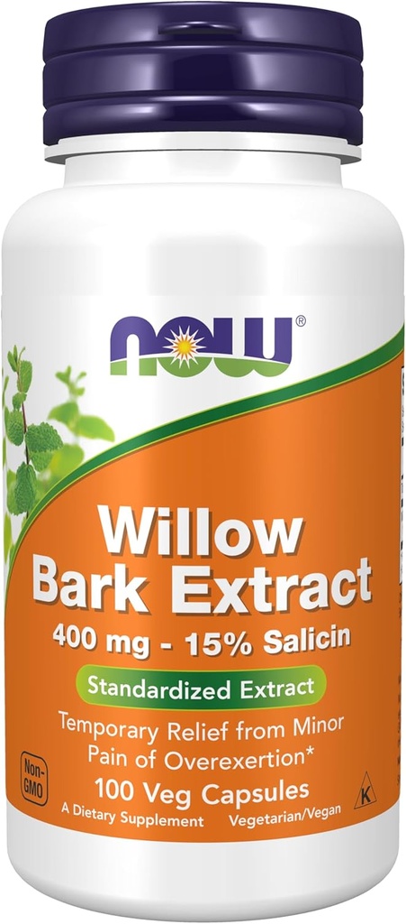 지금 음식 보충교재, 15% Salicin, 표준화한 추출물, 100 Veg 캡슐을 가진 백색 Willow Bark 400 mg