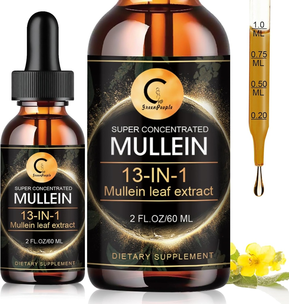 Lung, Mullein 잎 추출물, 최고 집중된 Mullein 액체 Tincture, 비 GMO, 2 FL OZ를 위한 Mullein 하락