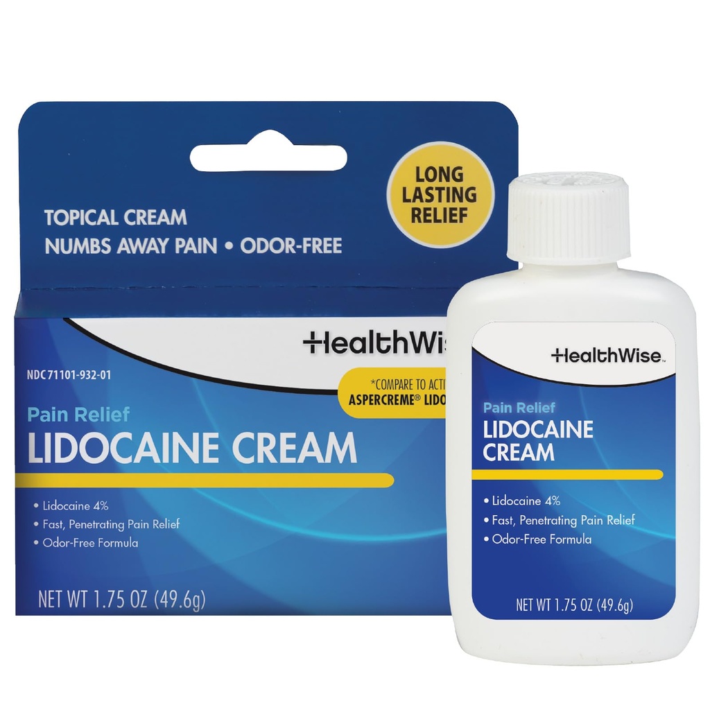 HealthWise 최대 강도 리도카인 크림 | nums Away Pain | long-Lasting Relief | Non-Greasy | 1.75 Oz