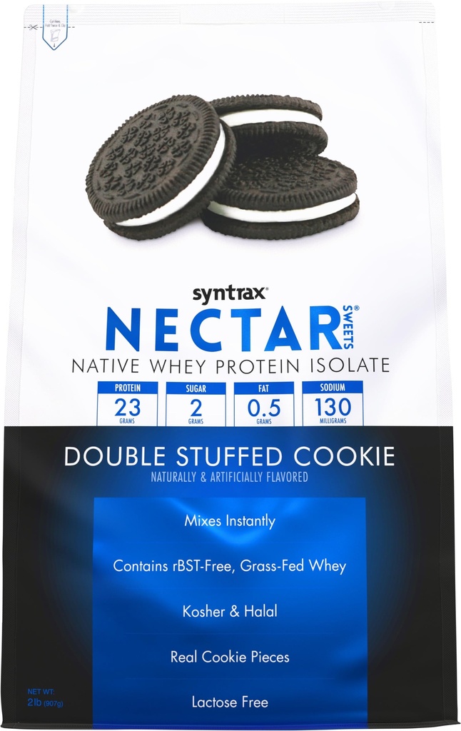 Syntrax Nutrition Nectar Sweets, 100 % Whey Isolate Protein Powder, Double Stuffed Cookie, 2 파운드. w / 실제 쿠키 조각.