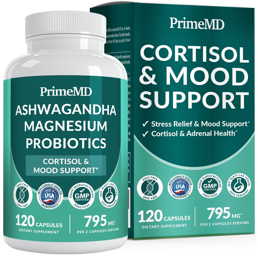 5-in-1 Calmness, 초점 및 Shilajit 추출물, Magnesium Glycinate, Probiotics (120 ct) (팩 1)를 가진 여자와 남자를 위한 Cortisol 보충교재