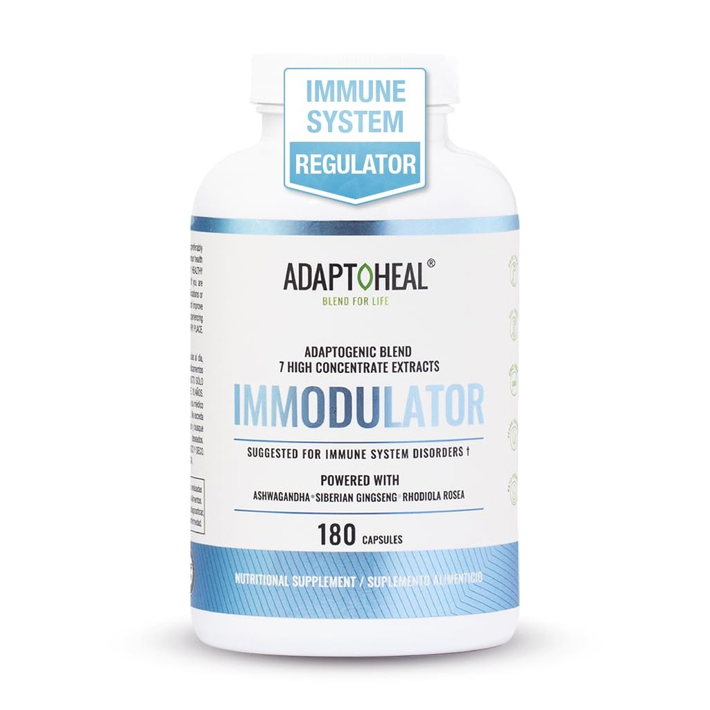 ADAPTOHEAL Immodulator - Ginseng, Ashwagandha, Reishi Mushroom과 더불어 Well-Being를 위한 적응성 보충교재 - 긴장 응답, 계류 균형 및 면역 체계 기능 (180의 캡슐/700 mg)를 지원합니다