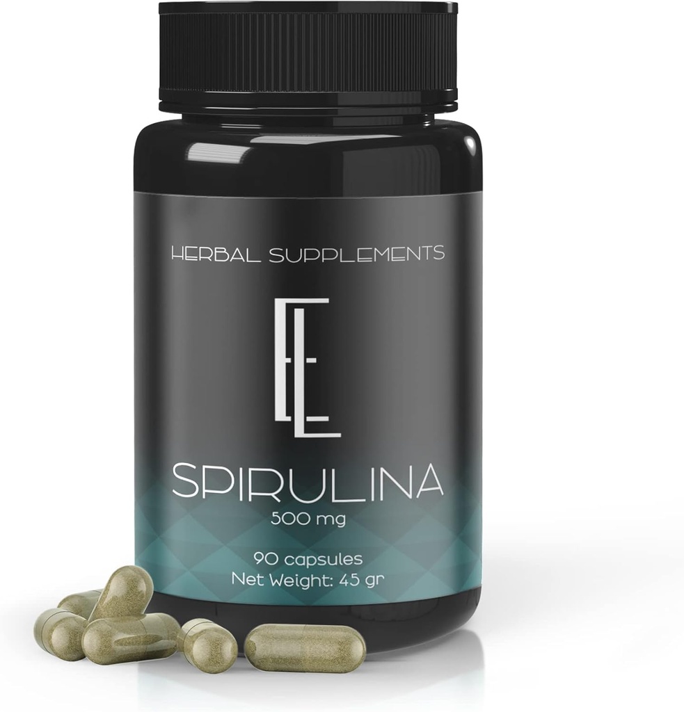 Enchanted Living Spirulina 캡슐 - 90 x 500 mg, 고순도 식물 기반 Superfood, 보충제, 비 GMO 야채 셀루로스 비건 친화적 인 캡슐