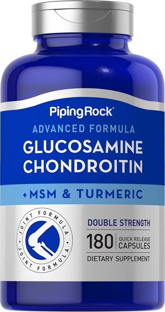 Piping Rock Glucosamine Chondroitin MSM 및 Turmeric | 180 캡슐 | 복합 보충 | 고급 이중 힘 공식 | 비 GMO, 글루텐 무료