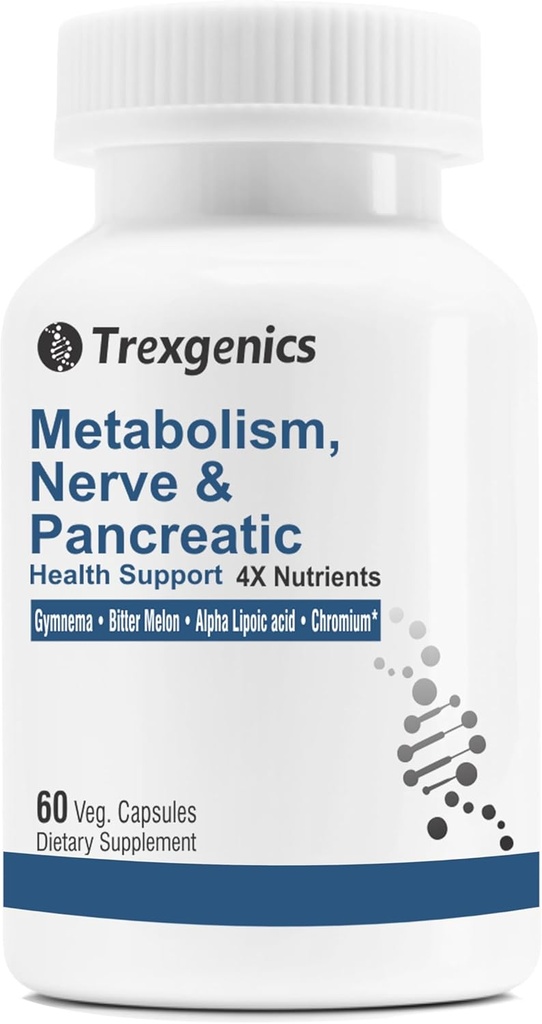 GYMNEMA 75 % Gymnenic Acid 150 mg, Bitter Melon 5 % Bitters 150 mg, Chromium & Alpha LIPOIC ACID150mg (60 Vegan 캡슐)와 Trexgenics 대사 지원 (팩 1)