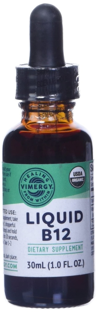 Vimergy 유기 액체 비타민 B12 보충교재 2500 mcg, Methylcobalamin & Adenosylcobalamin 빠른 흡수 에너지 지원 USDA 유기, Vegan, 여성 & 남자 30 서빙 (30 mL)를 위한 비 GMO B12 비타민