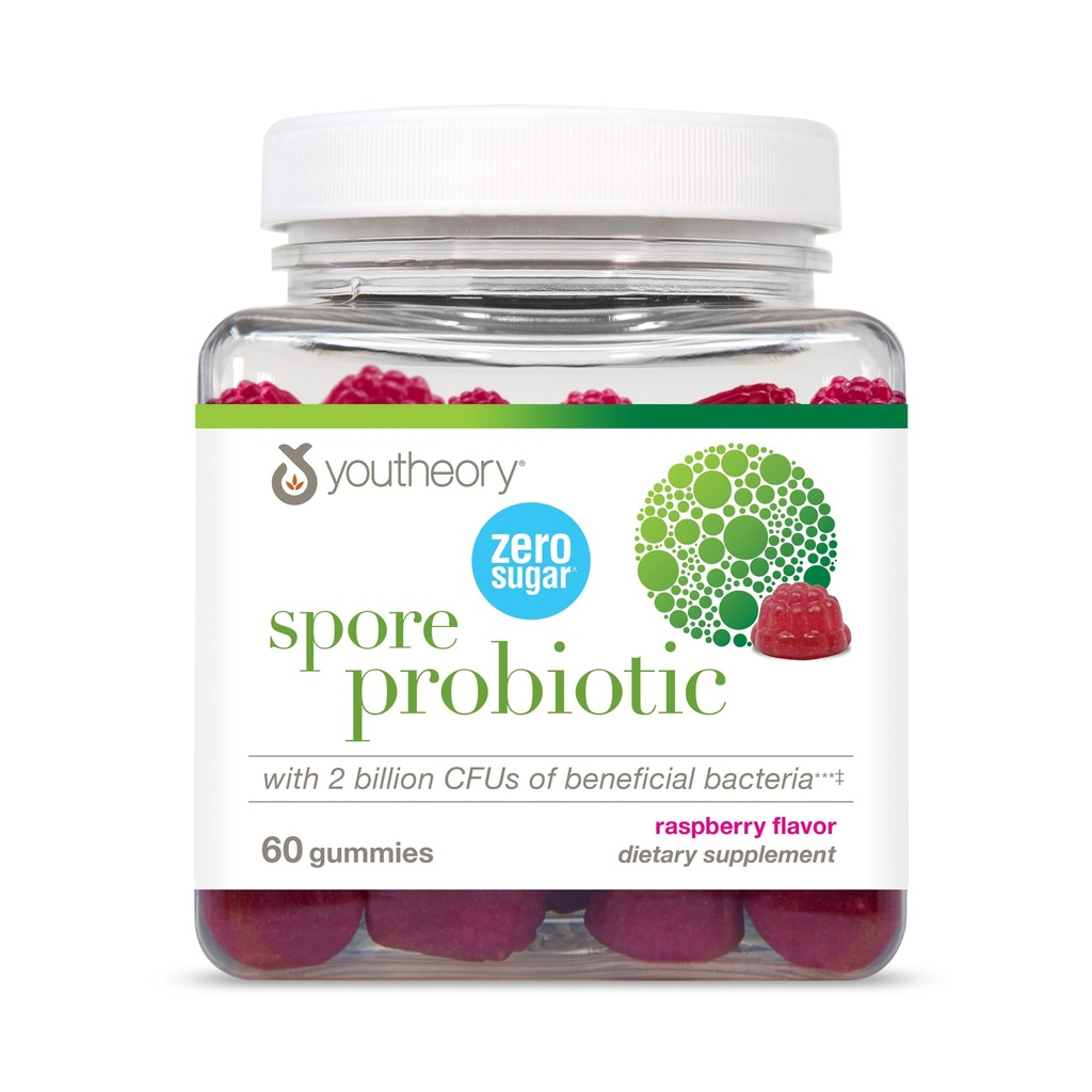 Youtheory Spore Probiotic - Vegan Gut & Digestive Support* - Bacillus Coagulans - Dairy, Soy, & Gluten 무료 - 60 구미를 포함합니다