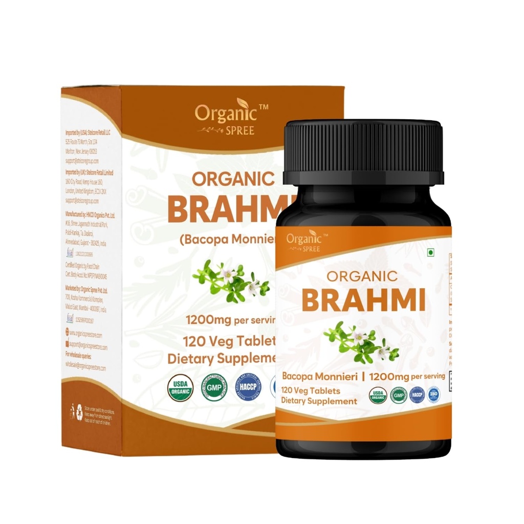Brahmi 120 정제 - USDA 유기 Bacopa Monnieri 보충 – 지원 초점, 달력 & 기억 – 초본 Nootropic*
