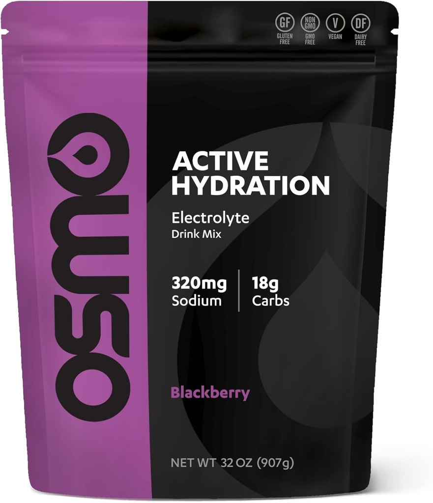 Osmo Active Hydration Electrolyte Powder (2lb Resealable Bag) - 나트륨, 마그네슘, 칼륨, 탄수화물 및 비타민, 사탕수수수수 - 모든 천연 성분, 3X 패스너 Hydration Black Berry