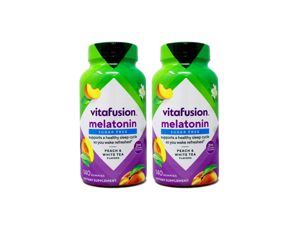 Vitafusion 3 mg 멜라토닌 거미 보충교재, Awake는, 수면 지원 & 제트기 Lag 원조, 설탕 자유로운, 규정식 보충교재, 자연적인 백색 차 & 복숭아 풍미, 140의 조사를 재생했습니다 (2의 포장)