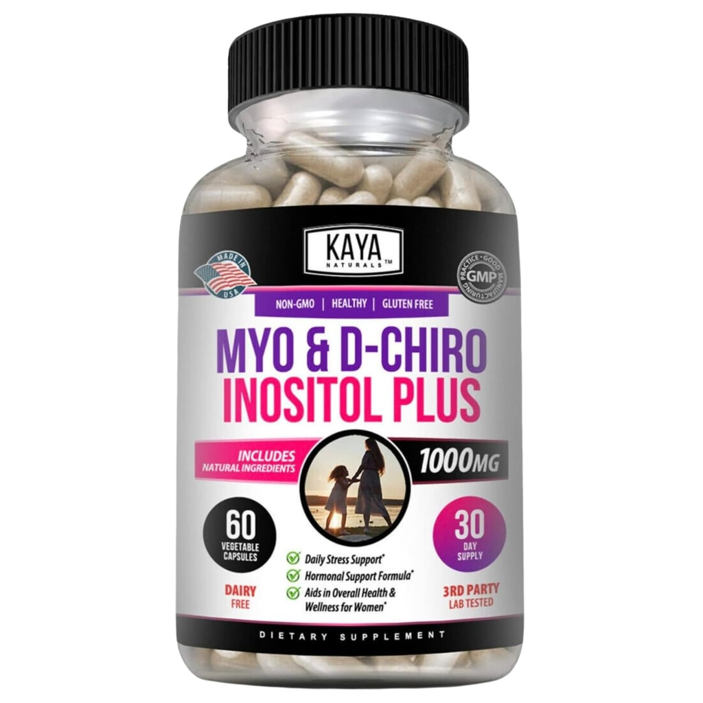 Kaya Naturals Myo & D-Chiro Inositol Plus 여성 지원, 비타민 B8-60 캡슐