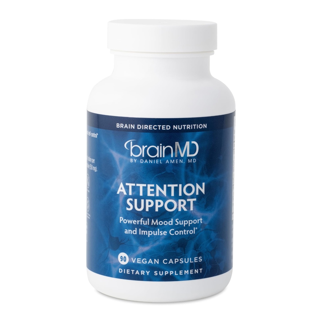BRAINMD Dr Amen Attention Support - 90 캡슐 - Mental Focus & Impulse Control - 글루텐 무료 - 30 서빙