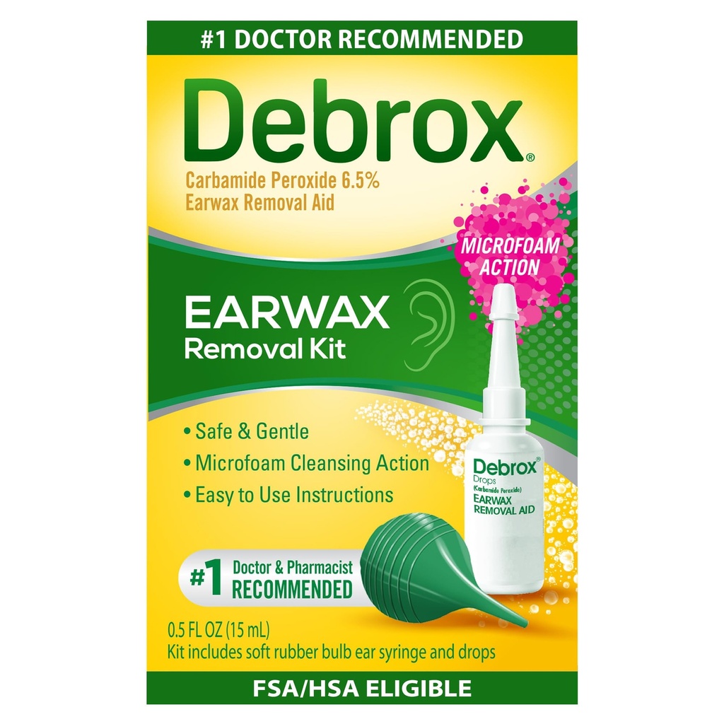 Debrox 귀 왁스 제거 장비, 전구 Syringe & 0.5 Fl Oz 귀 왁스 제거는 Carbamide Peroxide를 가진 하락합니다
