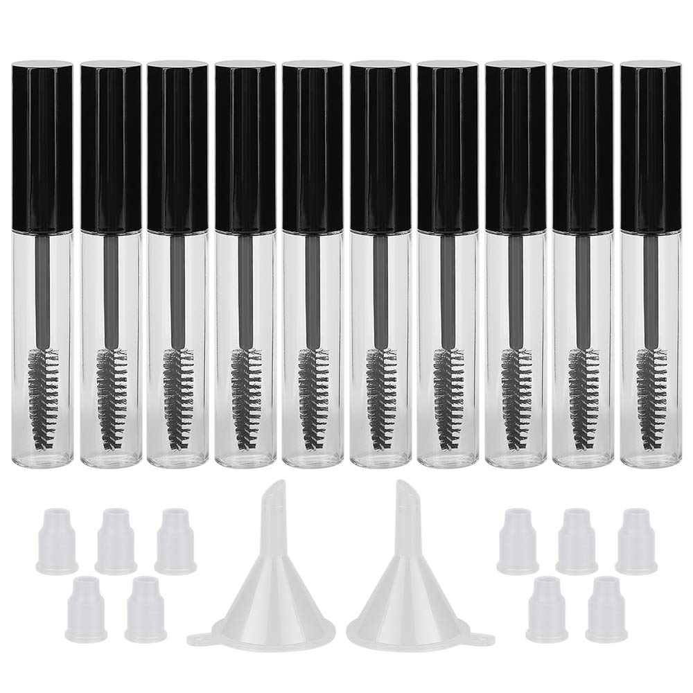 GTHER 10PCS 10ML 빈 마스카라 튜브 병 아이래시 지팡이, 고무 인서트 및 깔때기 오일 / 글로스 오일, DIY 크림 용기 캡, 블랙