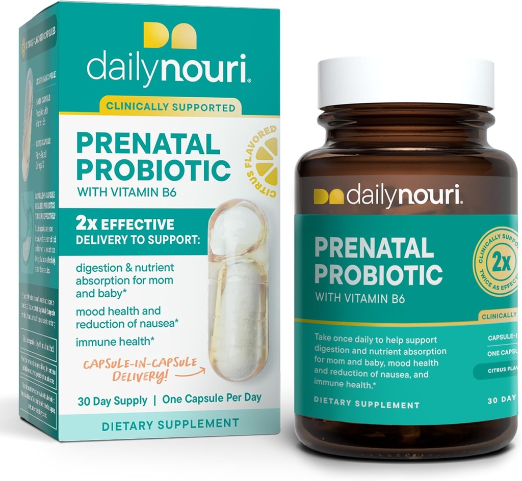 Nouri Prenatal 건강 Probiotic 및 오메가 캡슐, 여성을위한 Prenatal Probiotics, Aids Digestion 및 영양 흡수 엄마 및 아기를위한 매일 - 30 일 공급
