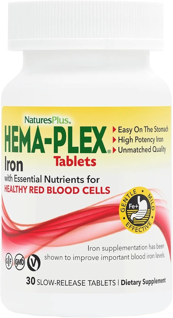 NaturesPlus Hema-Plex Iron - 30 느슨한 정제 - 85 mg 킬레이트 철 - 총 혈액 건강 - 비타민 C 및 Bioflavonoids - 비 GMO, 채식 및 글루텐 무료 - 30 서빙