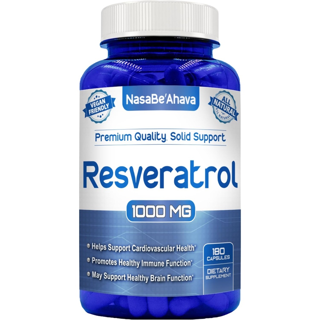Resveratrol 1000mg 캡슐 | Vegan Friendly Resveratrol Supplement from Easy Absorption Antioxidant Japanese Knotweed for Skin Heart and Brain Support | 미국 cGMP 시설 제작 (90 일 공급)