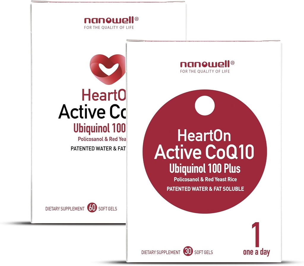 NANOWELL HeartOn Active CoQ10 Kaneka Ubiquinol 100 Plus Heart Health Supplement - 30 Softgels X 1 박스 1 개월 (30 카운트)