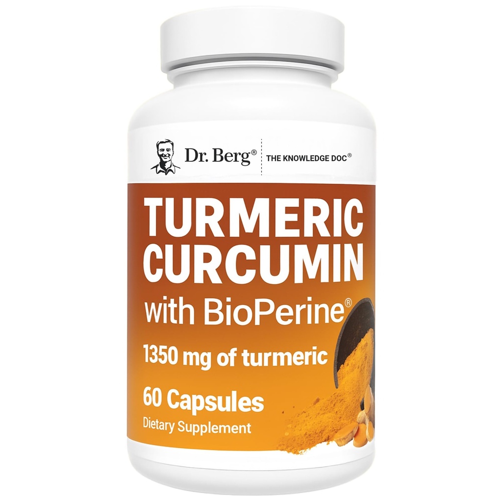 Dr. Berg (일당 2) 검은 후추와 심황 보충 (BioPerine) - 95 % Curcuminoids와 1350 mg Turmeric Curcumin 보충 - 검은 후추와 심황 쿠민 - 60 Turmeric 캡슐