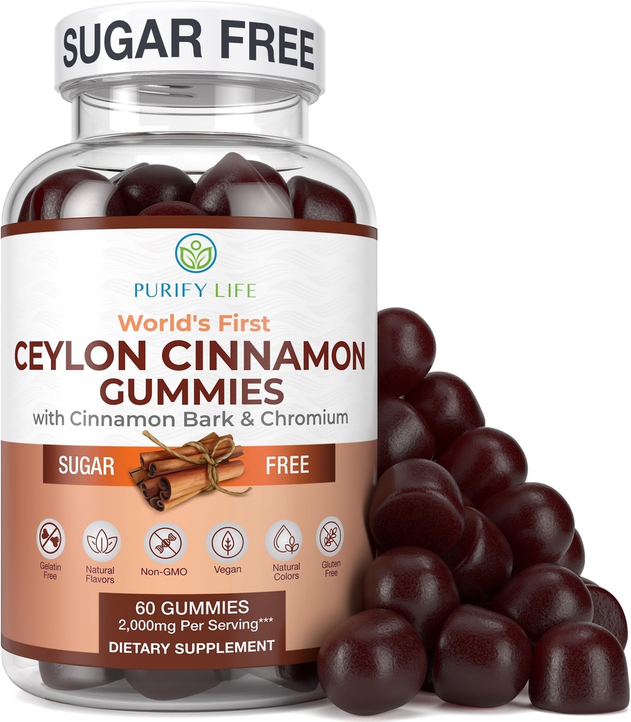 당당 자유로운 Ceylon Cinnamon Gummies (2,000mg/Serving) 뇌 건강을 위한 Ceylon 계피, Vegan, 글루텐 자유로운, 대체 Ceylon 계피 캡슐, 알약, 분말, 추출물 (60 Chews)
