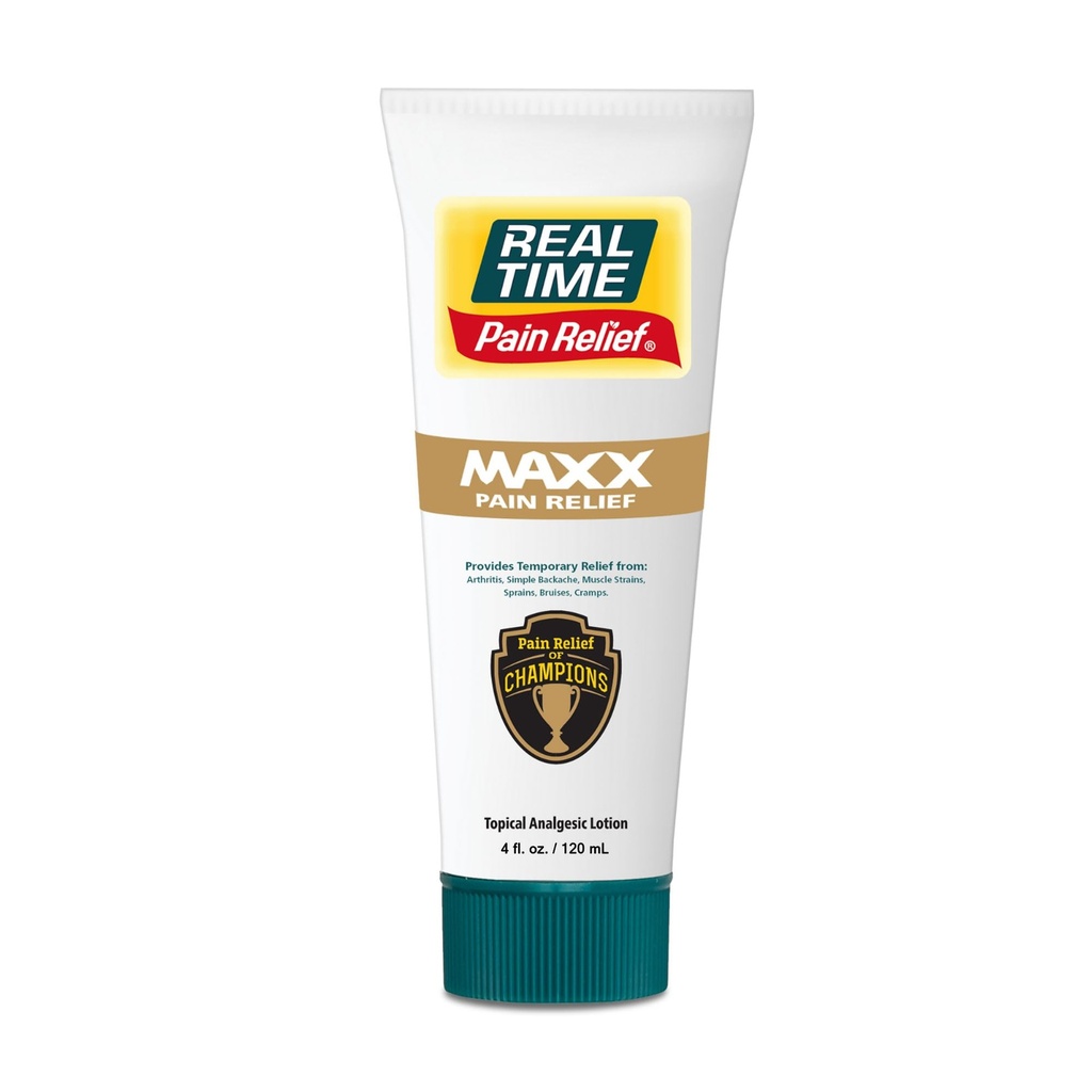 Real Time Pain Relief MAXX 4oz Tube | 18 천연 성분 : Arnica, Menthol & Peppermint | 관절염, 손, 발목, 뒤, 어깨, 무릎 및 관절에 대한 최대 강도 근육 통증 완화 로션