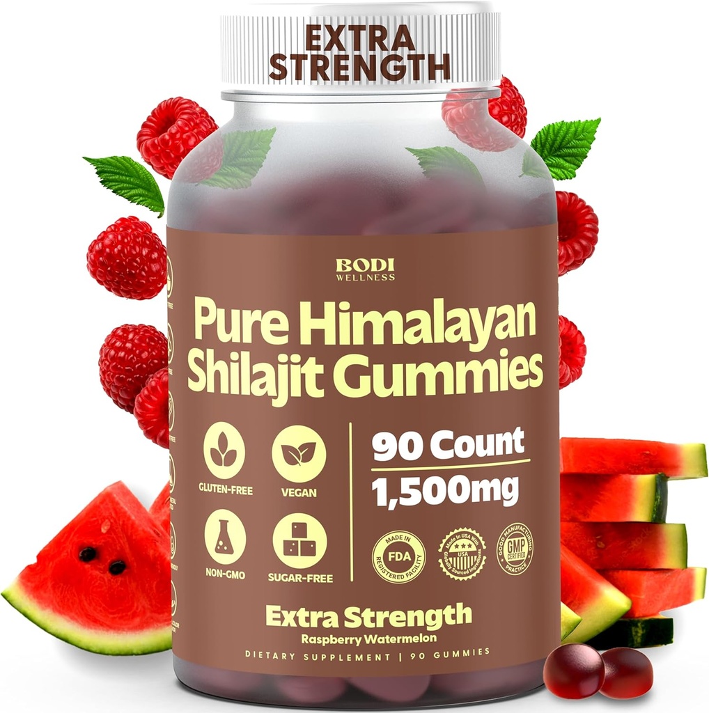 순수한 Himalayan Shilajit Gummies 1500mg - 90 Vegan, 85 + Trace 무기물 및 Fulvic 산, 남성 및 여성을위한 비 GMO Shilajit 보충