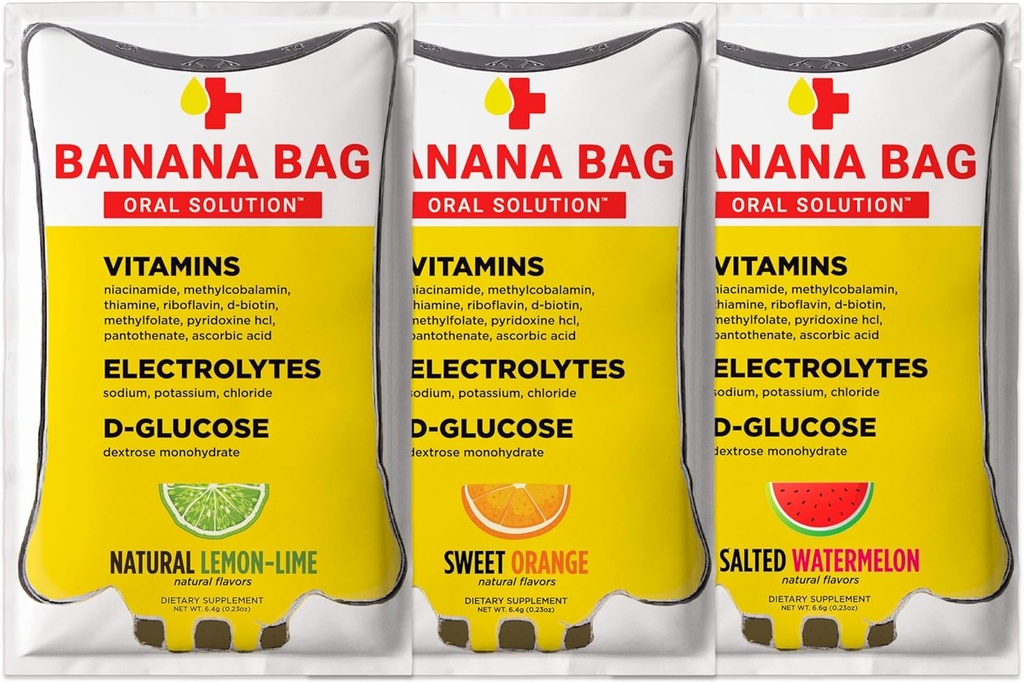 바나나 가방 구두 솔루션 패킷 – 다양성 팩 15pk | Electrolytes, Vitamin C, B-Complex의 새로 고침 혼합 | Hydration and Energy Anytime, 홈, 일, 또는 Go에 대한 기술