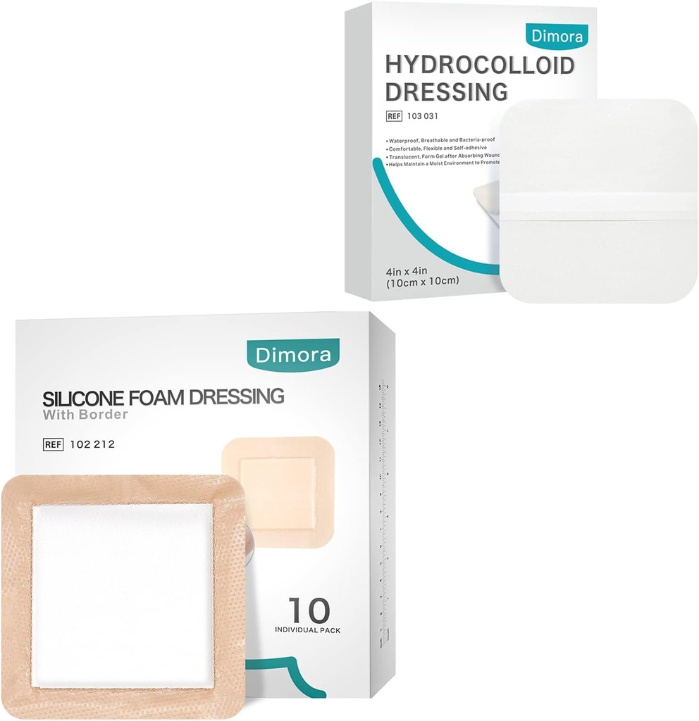 Dimora Hydrocolloid 부상 Dressing10 팩 0.3mm + 실리콘 거품 국경 접착제 6" x6” 10 팩으로 옷을 입기
