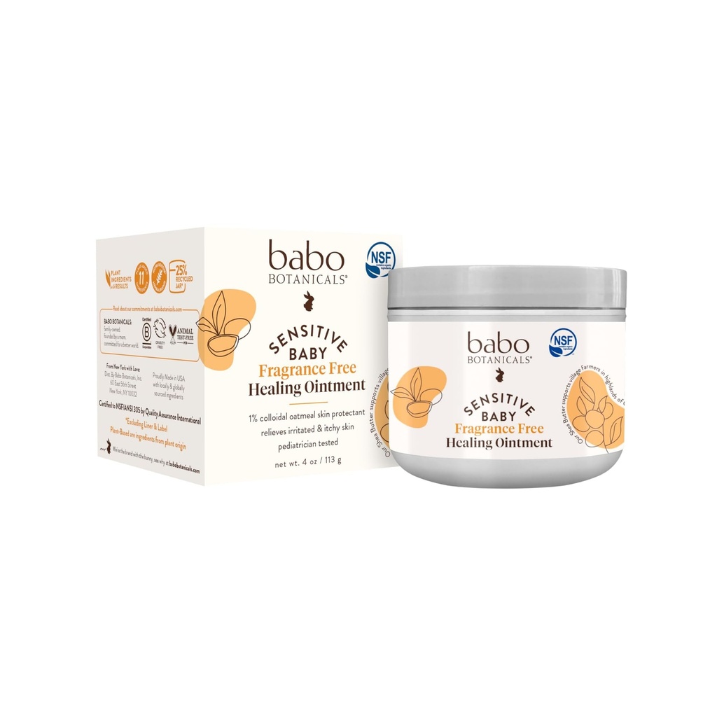 Babo Botanicals 과민한 아기 향수 자유로운 모든 자연적인 치유 연고 - 99% 유기 & 1% 교원질 Oat - 증명되는 스테로이드 자유로운 - NSF - Eczema, Irritated/Itchy 피부를 위해 - 얼굴, 몸, 기저귀 지역