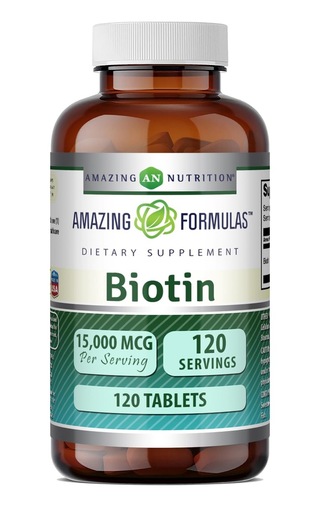 Amazing Formulas Biotin Supplement | 15000 Mcg Per 서빙 | 120 정제 | Non-GMO | 글루텐 프리 | 미국
