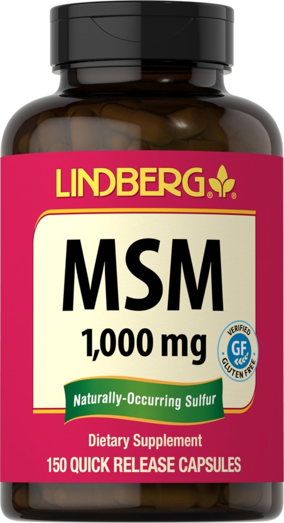 Lindberg MSM 캡슐 1000mg | 150 알약 | 여성과 남성용 보충교재 | Methylsulfonylmethane | Non-GMO, 글루텐 무료