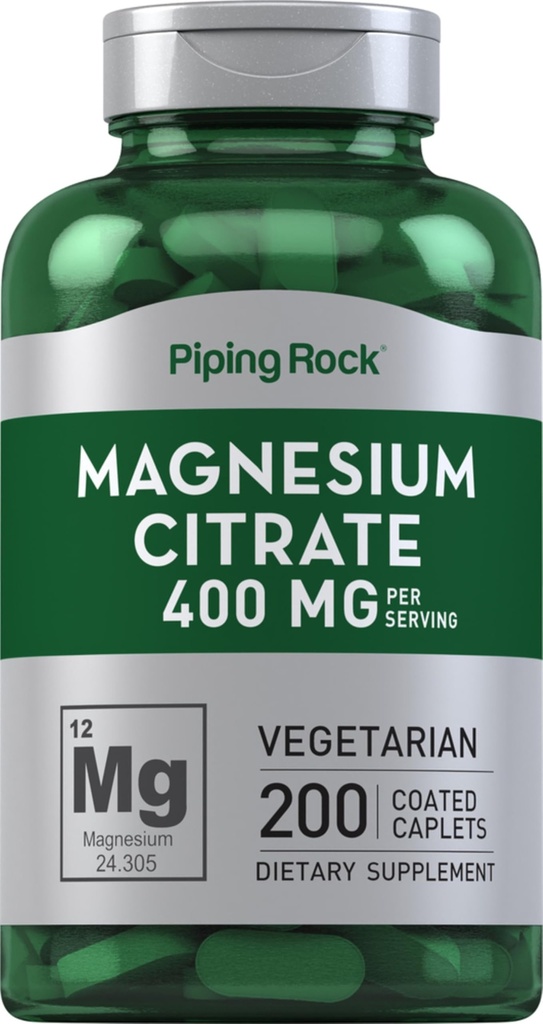 배관 바위 마그네슘 구연산염 | 400 mg | 200의 모자 | 채식주의자, 비 GMO, 글루텐 무료 보충교재