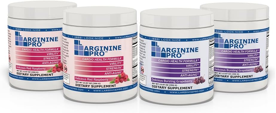 L-ARGININE PRO | 5,500mg L-Arginine Plus L-Citrulline 1,100mg 라즈베리 및 포도 분말 음료 혼합 보충 증가 된 질소 산화물 생산