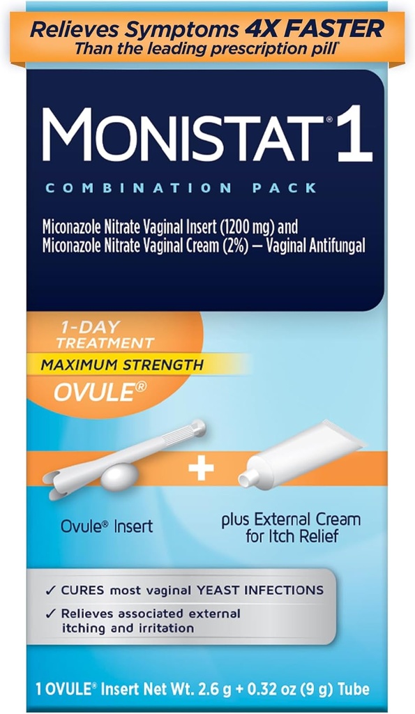 여성을 위한 Monistat 1 일 효모 감염 처리, 1 Miconazole Ovule 삽입 & 외부 Monistat 반대로 Itch 크림 뭉치