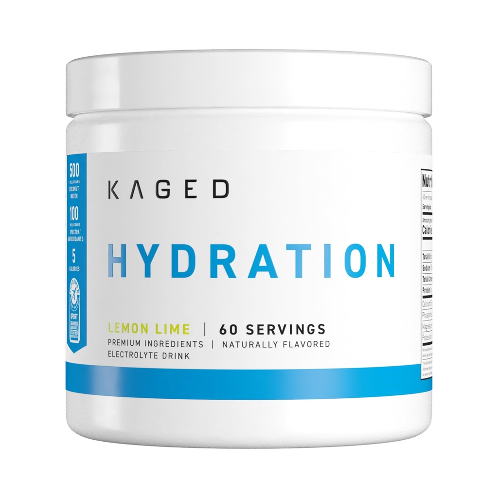 Kaged Hydration Electrolytes Powder | 레몬 라임 | 히드라 - 하르게 스포츠 드링크 믹스 | 사전, 포스트, 인트라 운동 | 로우 캐브, 비건, 글루텐 프리 | 남성용 보충제 | 60 인분