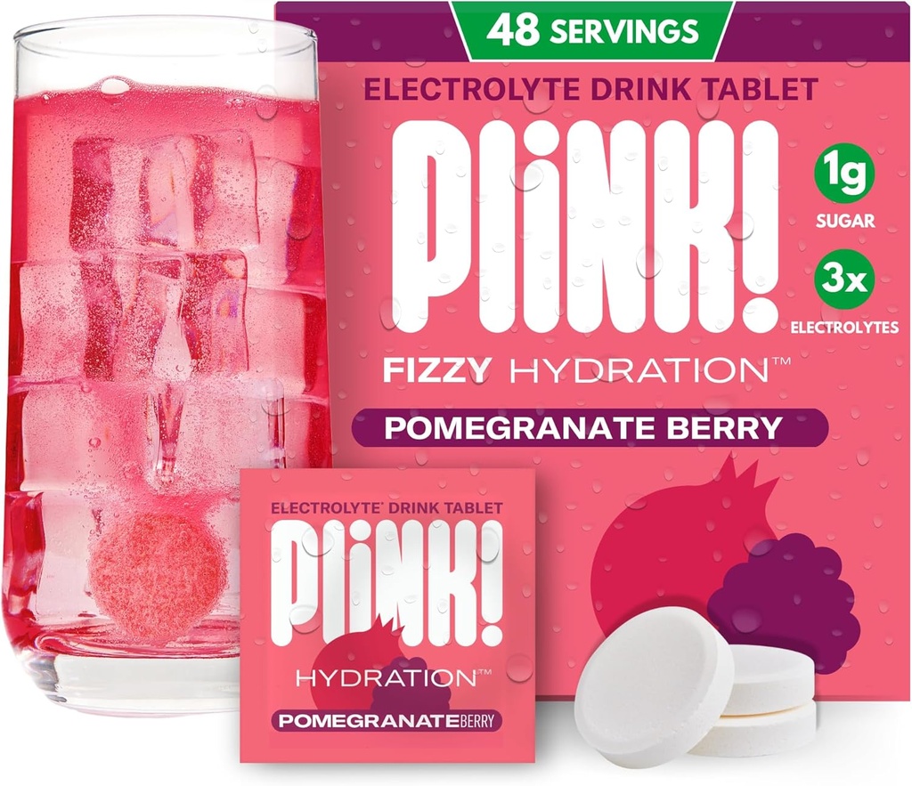 링크! 성인 및 어린이를위한 Fizzy Electrolyte 태블릿 - 석류 베리, 48ct - 가족 친화적 인 매일 수분 - 낮은 설탕, Vegan, Keto 친절하고 비 GMO