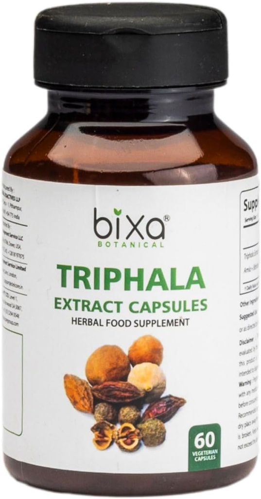 bixa BOTANICAL Ayurvedic 자연적인 초본 보충교재 Triphala 건강한 소화 & 영양소의 흡수를 위한 캡슐 (Amla + Haritaki + Bibhitak) (60의 조사 (1의 포장))